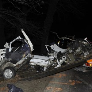 FOTÓK: Kettészakadt egy fának csapódó autó Monorierdőn – A sofőr életét vesztette