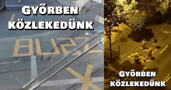 FOTÓK: Busz sáv lett Győrben a parkoló sor helyén – A felirat azonban érdekesre sikerült