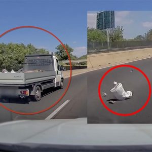 VIDEÓ: Építőanyagok repültek a száguldó autók közé egy platóról az M3-ason tegnap