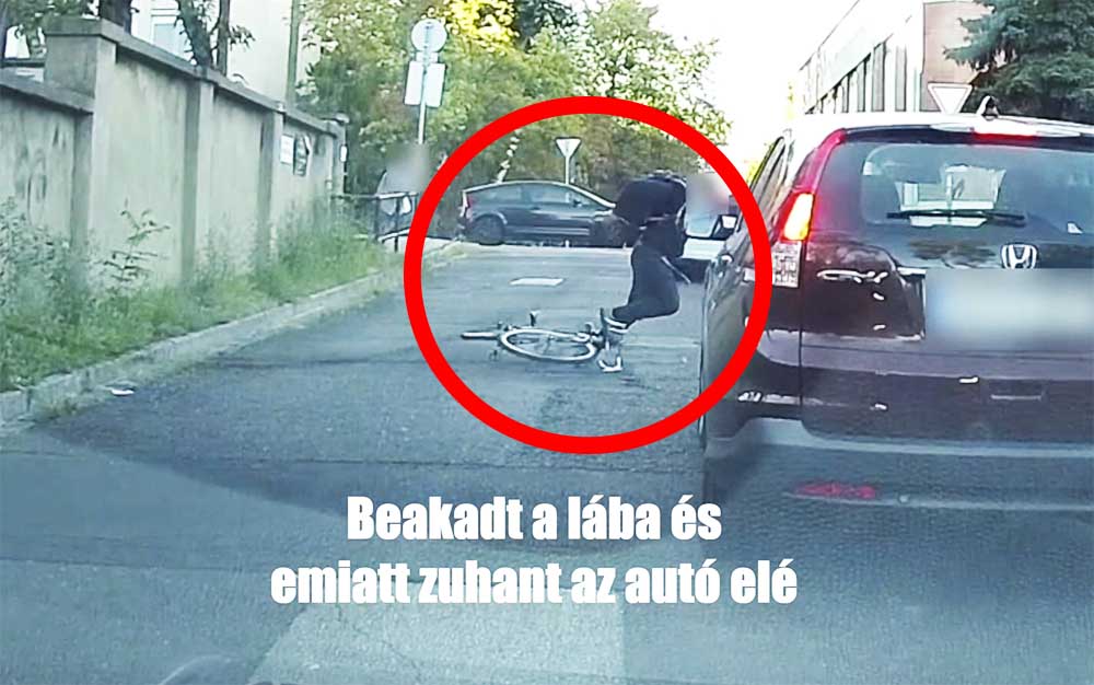 VIDEÓ: Az autó elé esett a biciklis, mert elmaradt az irányjelzés