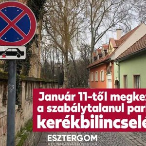 Lejárt a türelmi idő! Mától kerékbilincs jár a tiltott helyen parkoló autókra Esztergomban