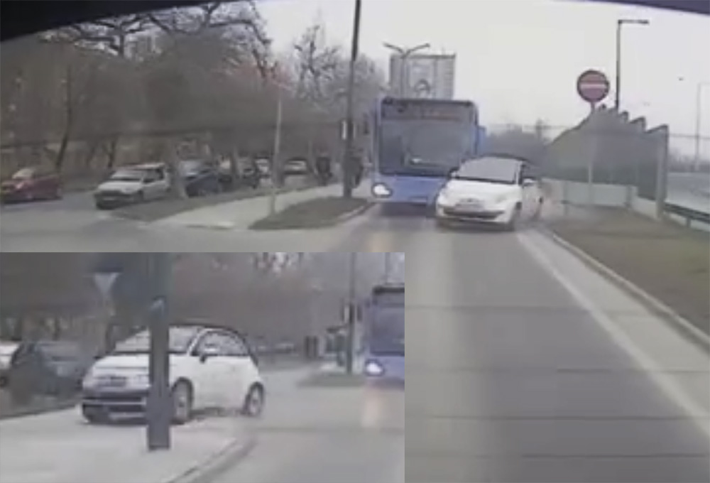 VIDEÓ: A busz elé vágódott az autós, majd felrepült a járdára. Mindezt fedélzeti kamera rögzítette