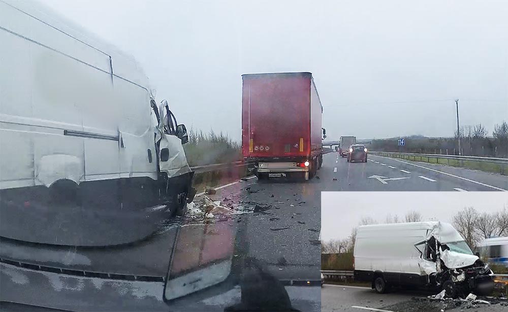 Videón, ahogy az álló kamionba csapódik egy furgon az M5-ösön