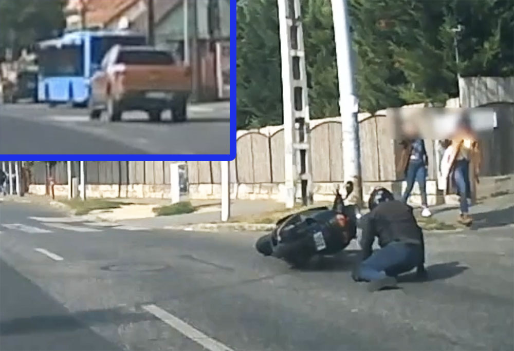 VIDEÓ: Elhajtott a pickup sofőrje, hátrahagyva a balesetet szenvedett motorost