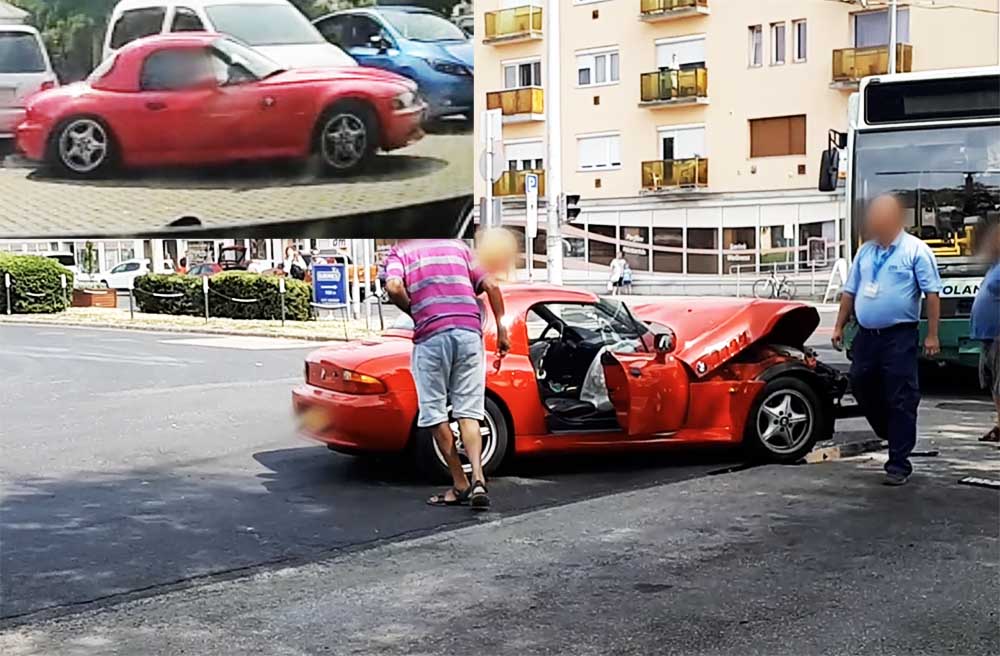 Több autót összetört, majd egy buszba rohant a piros BMW sofőrje Siófokon