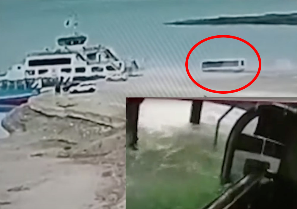 Videón a menekülő utasok. Tóba hajtott egy autóbusz Törökországban