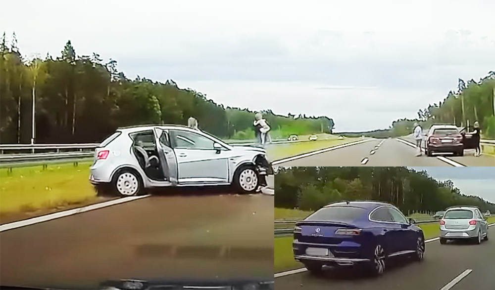 VIDEÓ: Büntetőfékezéssel hatalmas balesetet okozott a kék Volkswagen sofőrje, majd elhajtott. Később feleségére próbálta kenni tettét