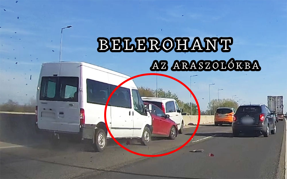 Videón, ahogy belerohan az araszoló sorba egy kisbusz az M5 kivezetőn