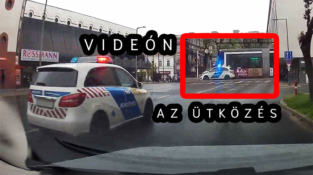 Videón, ahogy kiüti a villamost a rendőrautó Miskolcon