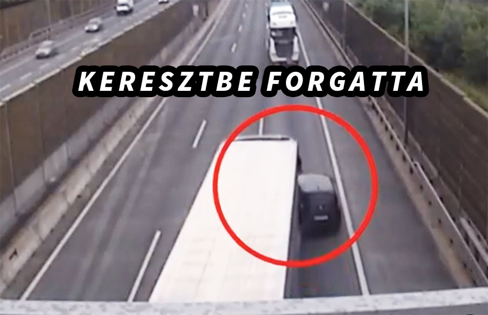VIDEÓ: Keresztbe forgatta maga előtt a kamion az autóst az M0-son