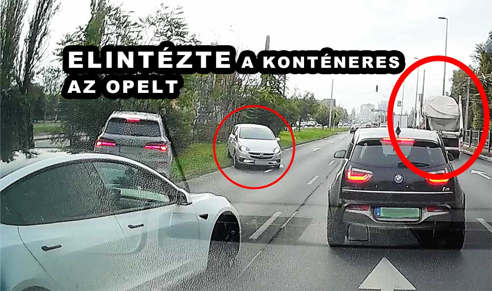 Keresztbe forgatta az Opelt egy konténerszállító teherautó a Szentendrei úton