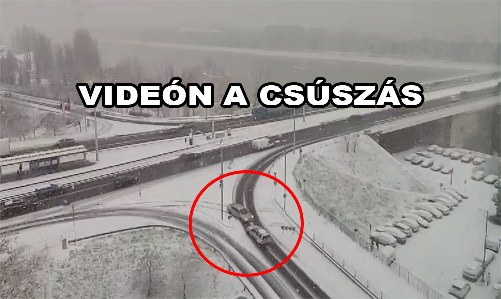 Videón a tehetetlen csúszás az Árpád híd pesti hídfőnél