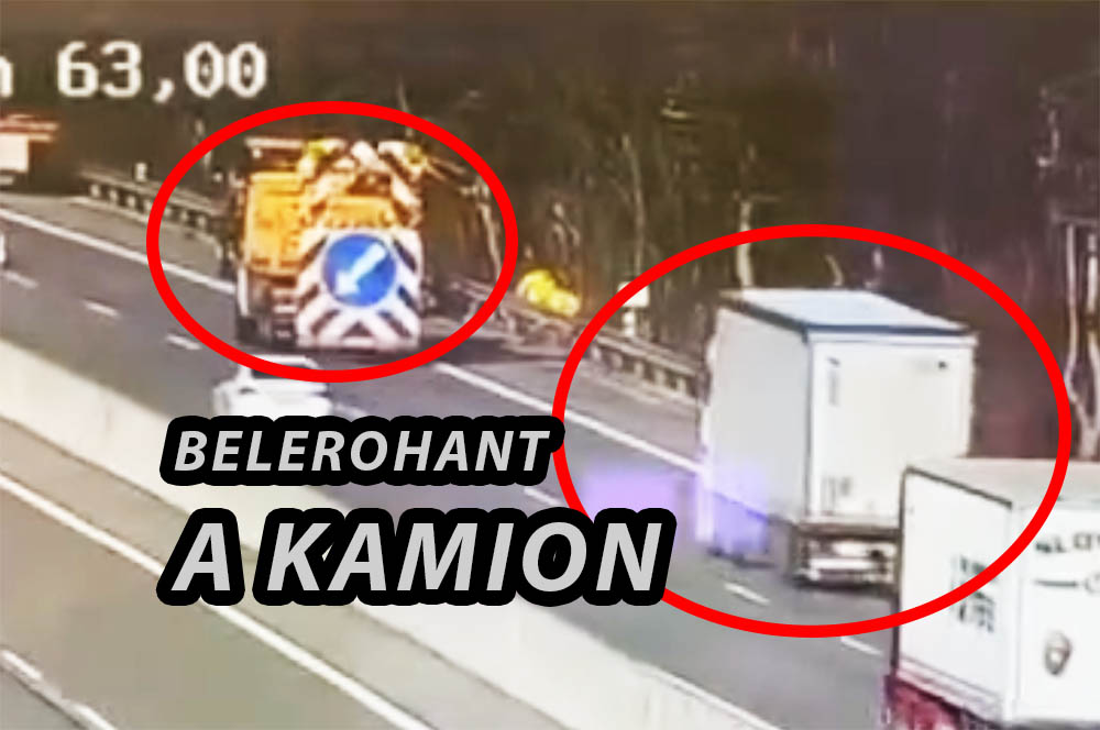 Ilyen, amikor egy kamion rohan bele a közutas járműbe az autópályán – VIDEÓ