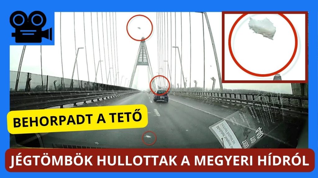 Jégtömbök hullottak le a Megyeri híd szerkezetéről. Behorpadt a tető. Taxis olvasónk kárát egyelőre nem tudni ki téríti meg