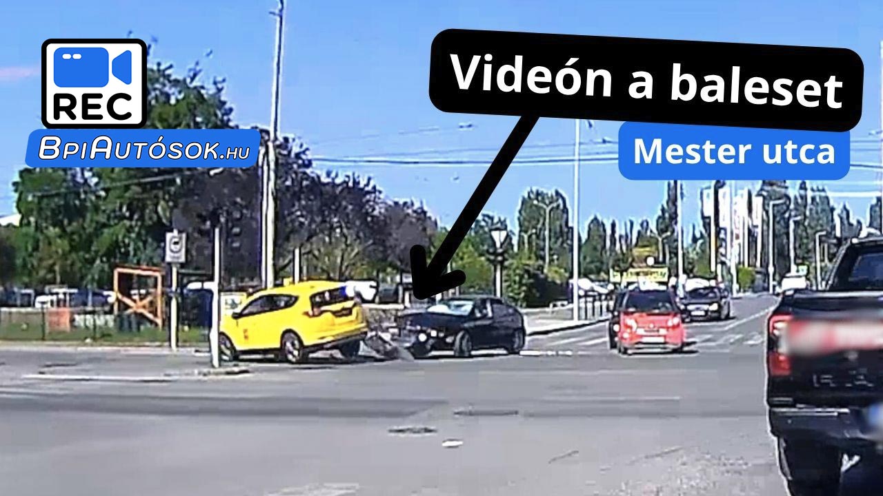 Videón a Mester utcai taxis baleset