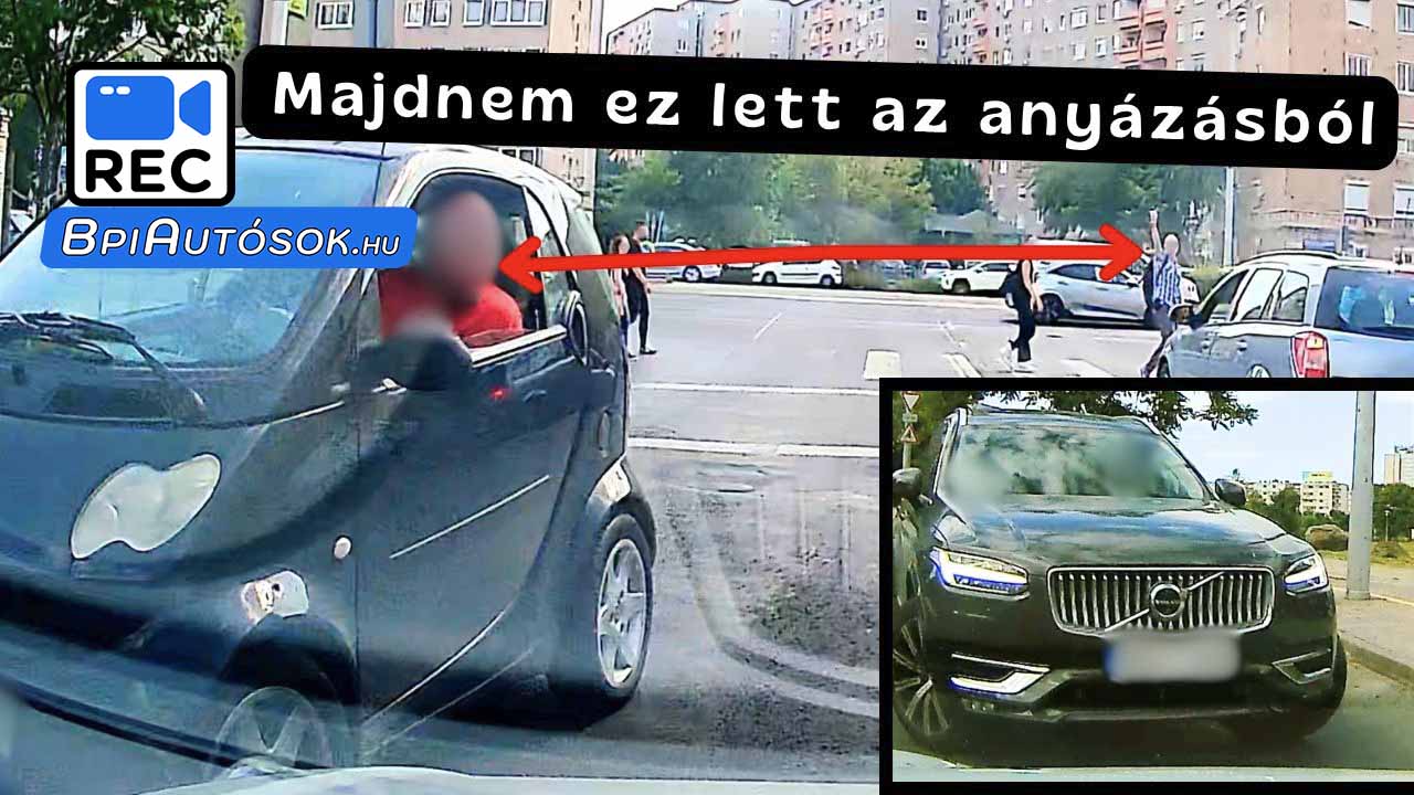 Gyalogost anyázott kanyarodás közben, majdnem letarolta a kamerás autót