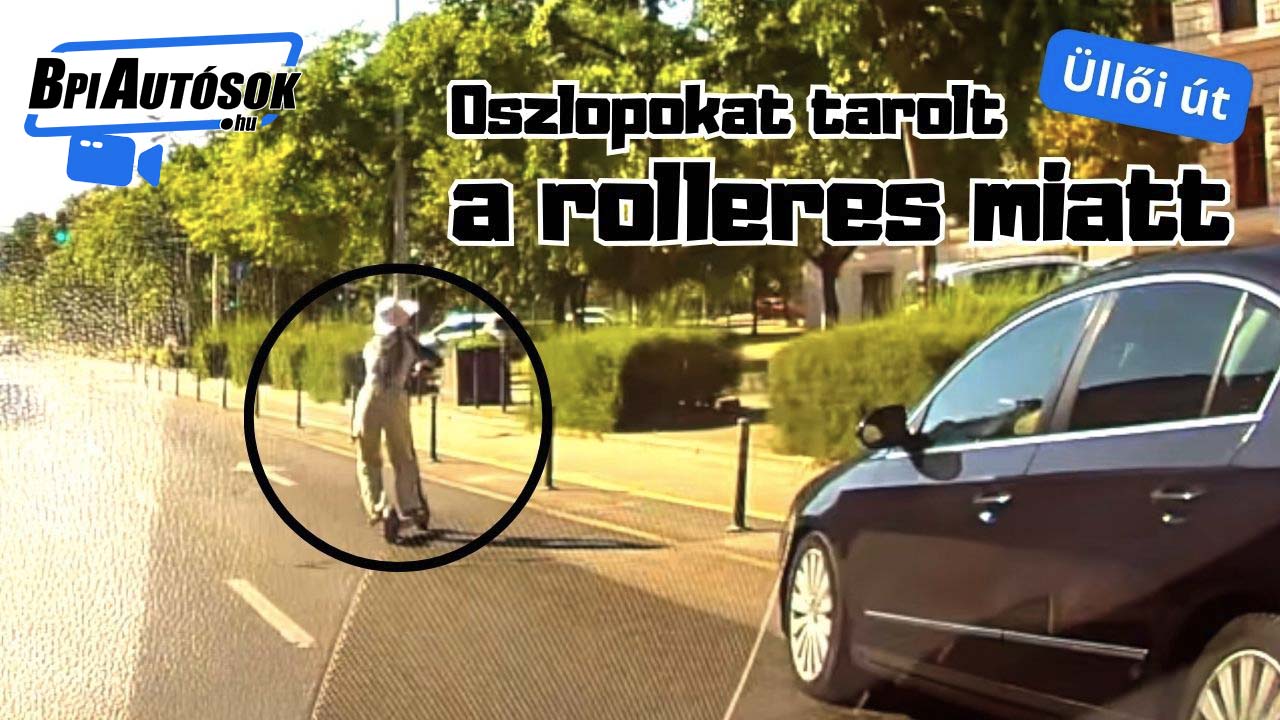 Rolleres lány miatt tarolta le az oszlopokat egy autós az Üllői úton – a rolleres elhajtott