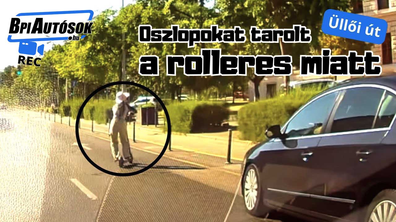 Rolleres lány miatt tarolta le az oszlopokat egy autós az Üllői úton – a rolleres elhajtott