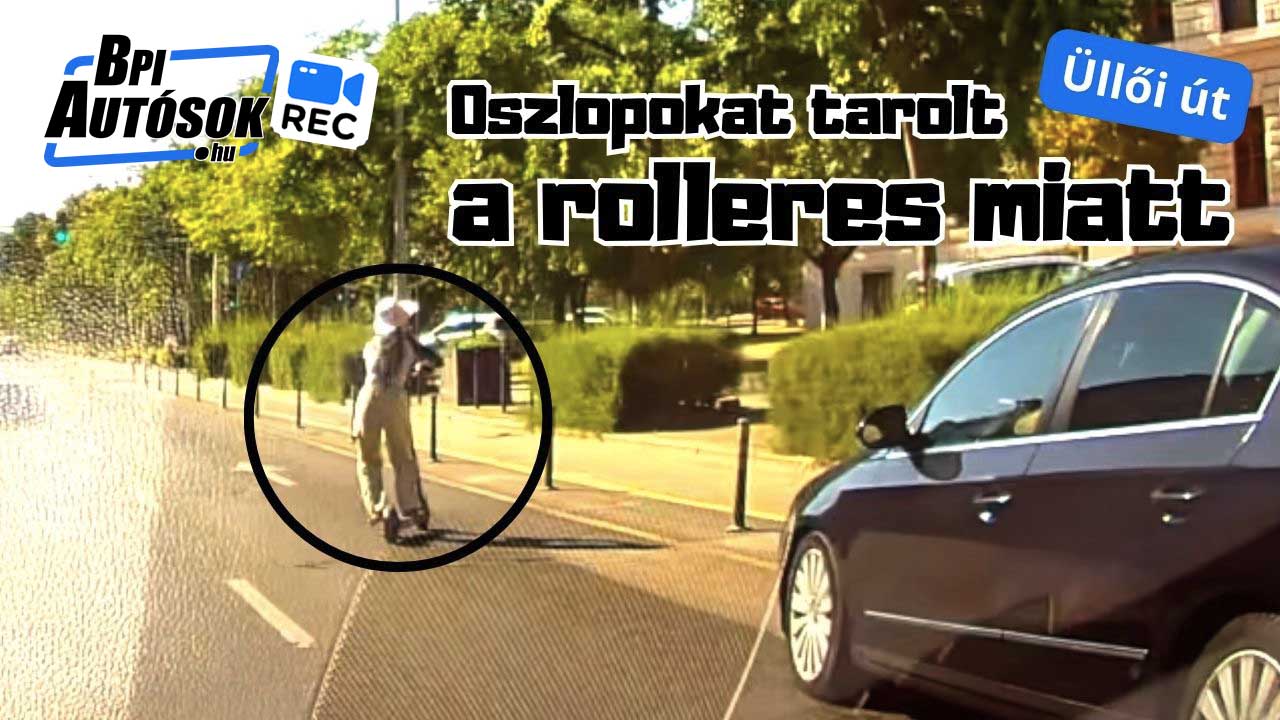 Rolleres lány miatt tarolta le az oszlopokat egy autós az Üllői úton – a rolleres elhajtott