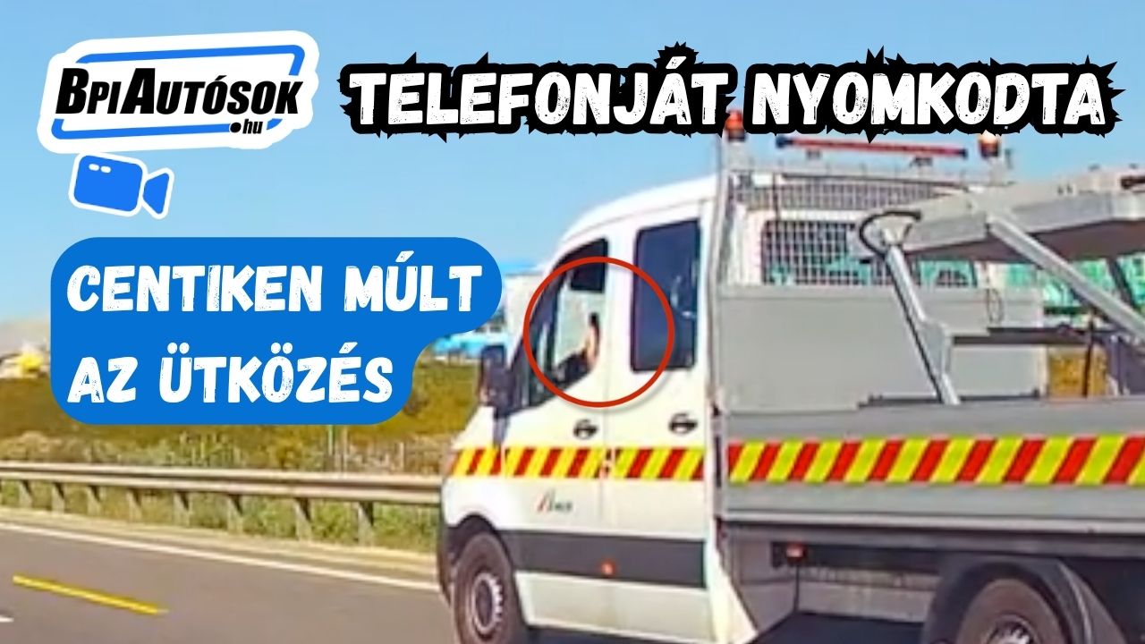 Az autópálya-fenntartó logóját viselő autó sofőrje a telefonját nyomkodta – hajszálon múlt a baj