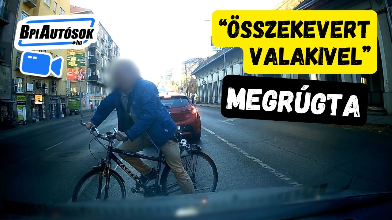 Dühöngő biciklis rúgta meg a kocsit – valakivel összekeverhette a sofőrt